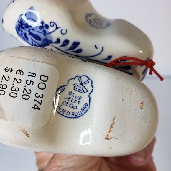 Vintage Blue Delft Ceramic Miniature Holland Clogs Shoes Mini Souvenir - Picture 6 of 9